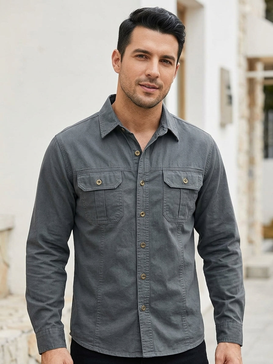 Camisa slim fit gris - modelo lifestyle