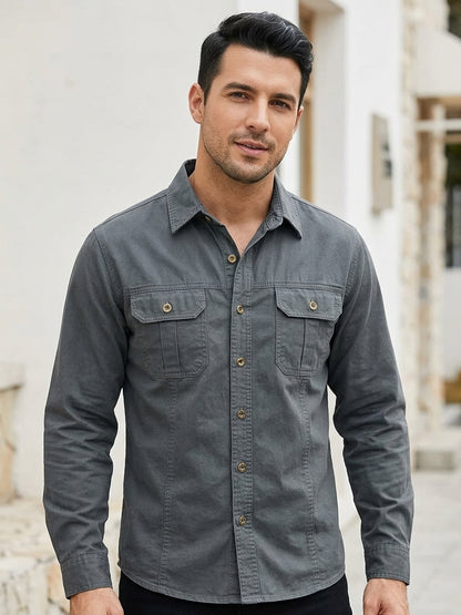 Camisa slim fit gris - modelo lifestyle
