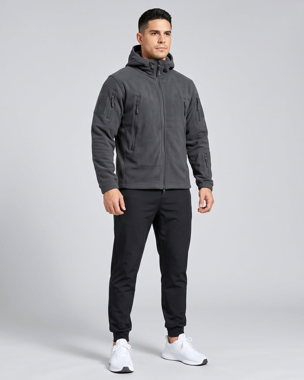 Chaqueta Polar Outdoor con Capucha — Gris Oscuro