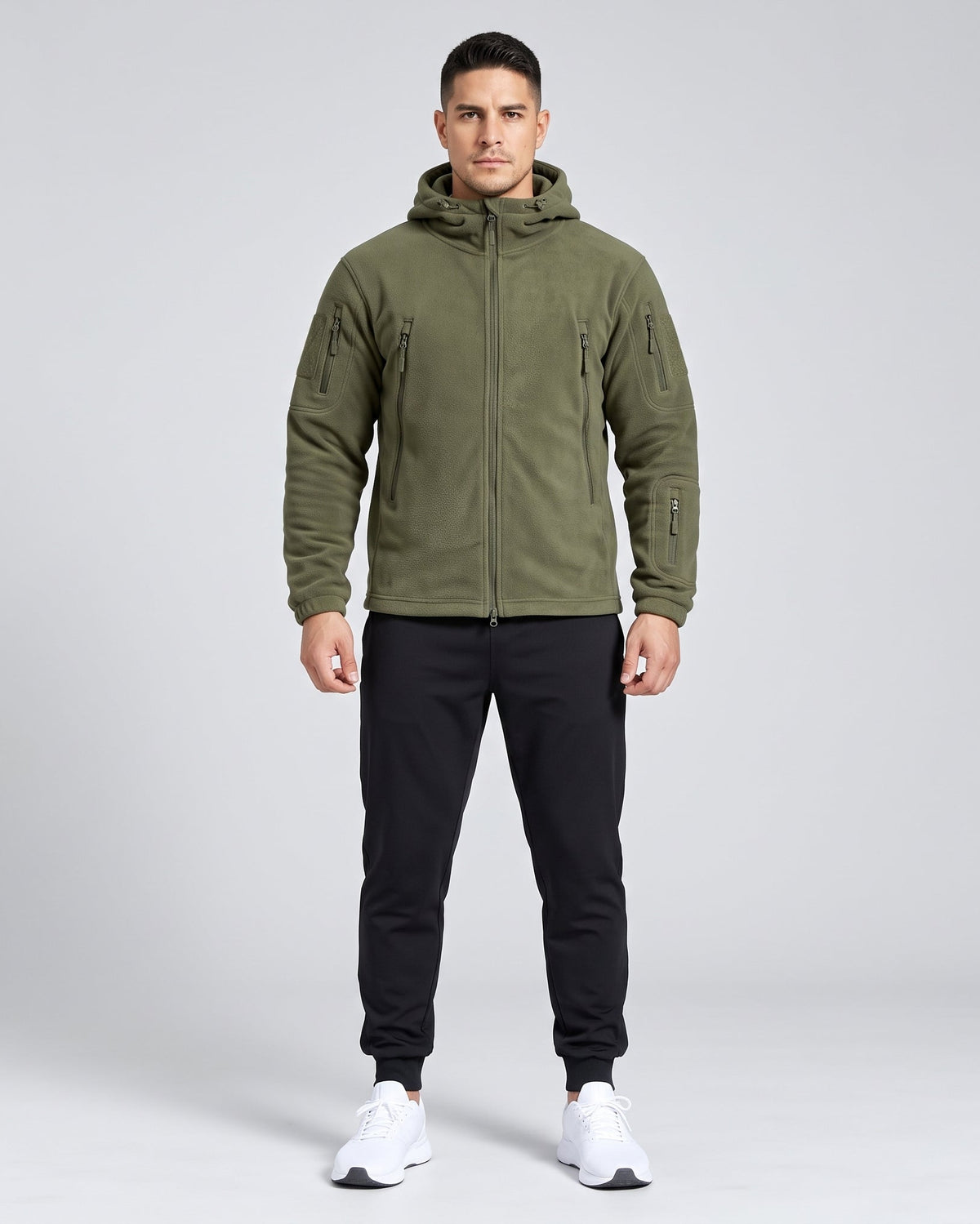 Chaqueta Polar Outdoor con Capucha — Verde Oliva